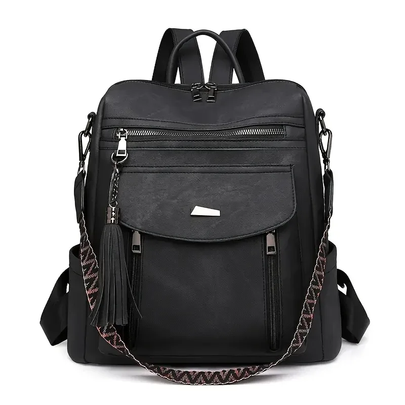 sac dos polyester unisexe rose bleu beige noir décontracté grande capacité poche intérieure fendue bandoulière arquée fermeture éclair souple imperméable