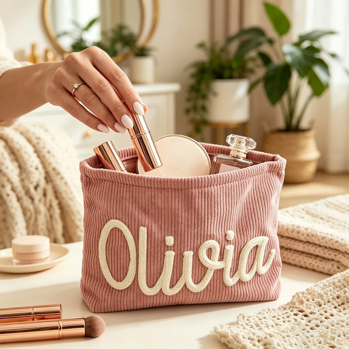 cadeaux personnalisés en velours côtelé pour demoiselles d'honneur, trousses de maquillage personnalisées avec lettres, cadeaux pour enterrement de vie de jeune fille, trousses de toilette de voyage