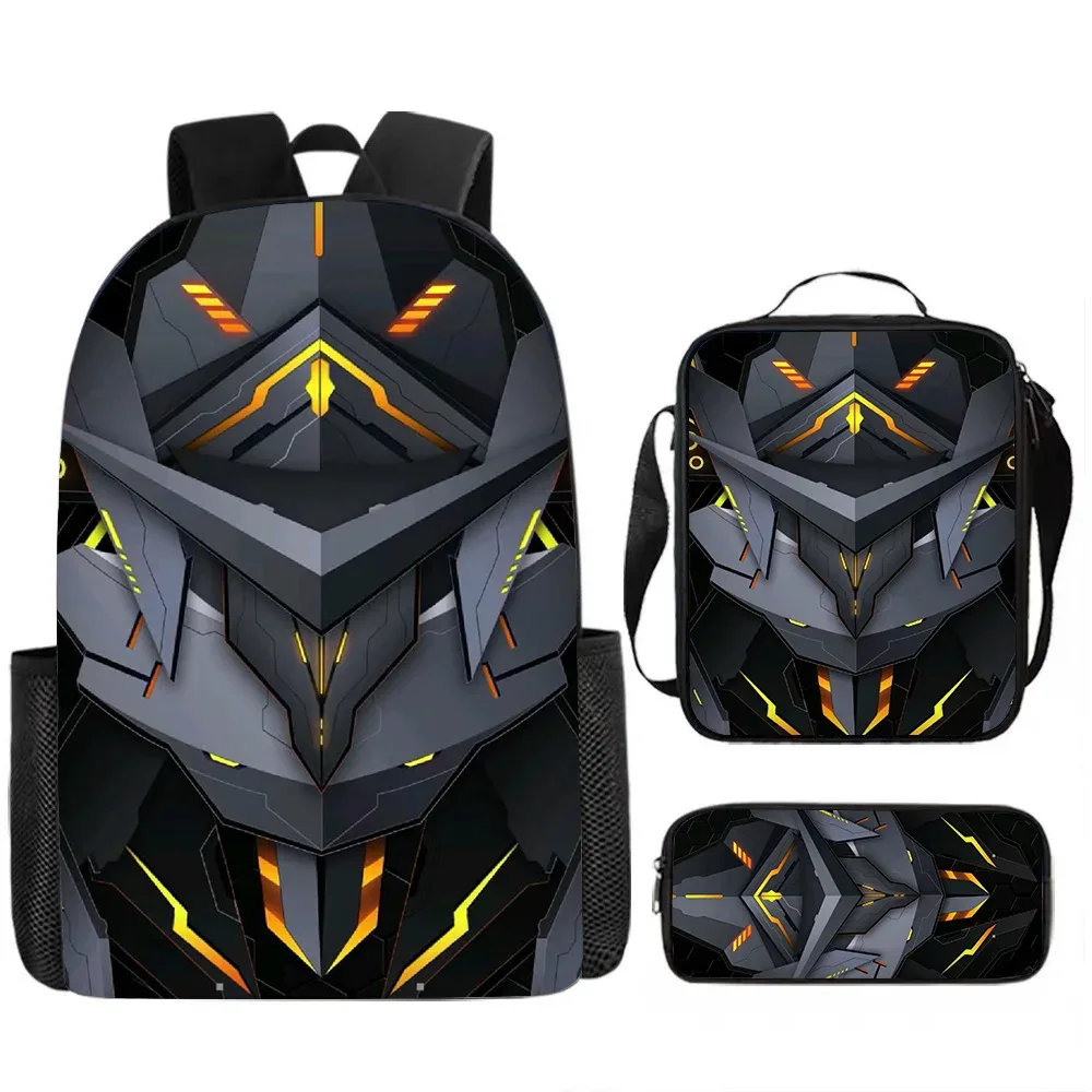 sacs d'école de luxe originaux et cool de style mécanique, imprimés en 3d, lot de 3 pièces : sac à dos pour ordinateur portable, sac à déjeuner et trousse à crayons