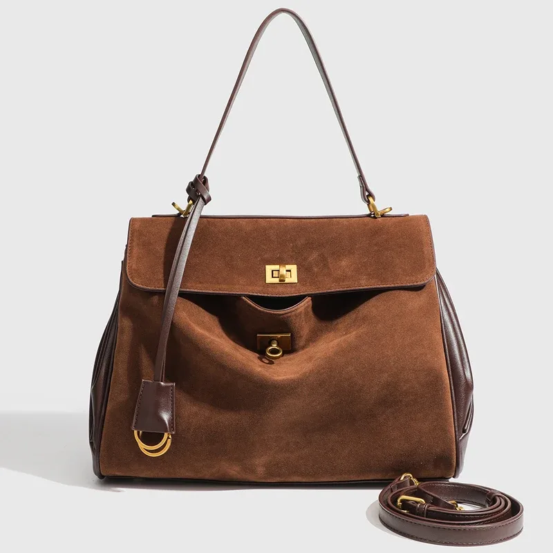 sac à bandoulière en cuir microfibre grande capacité pour femme, sac fourre-tout tendance pour les trajets quotidiens, sac de voyage, mallette d'affaires, couleur café