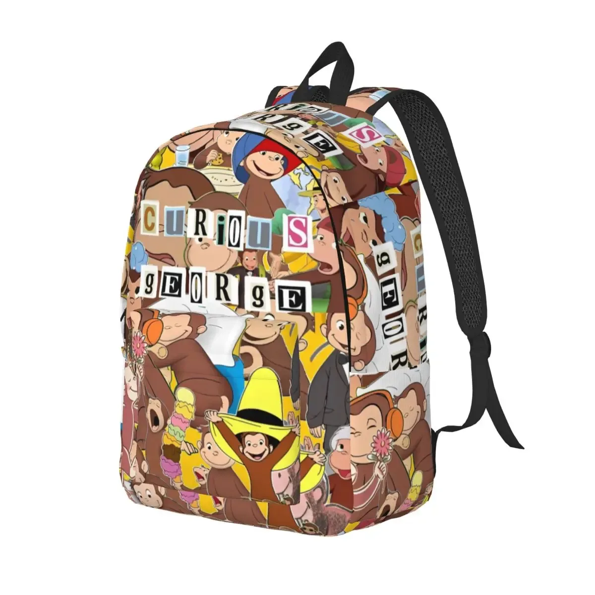 sac dos toile imprimé curious george kaki gris vert doré marron bleu beige noir voyage lycée randonnée