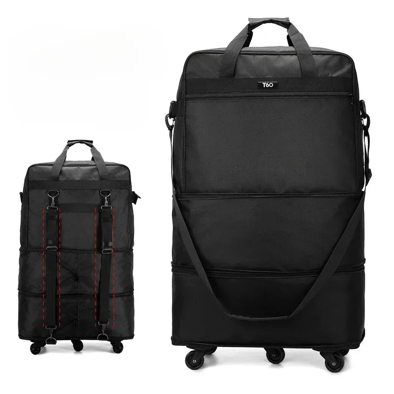 sac voyage sac voyage pu doux noir pliable roulettes poignée arrière fermeture éclair étanche capacité grande