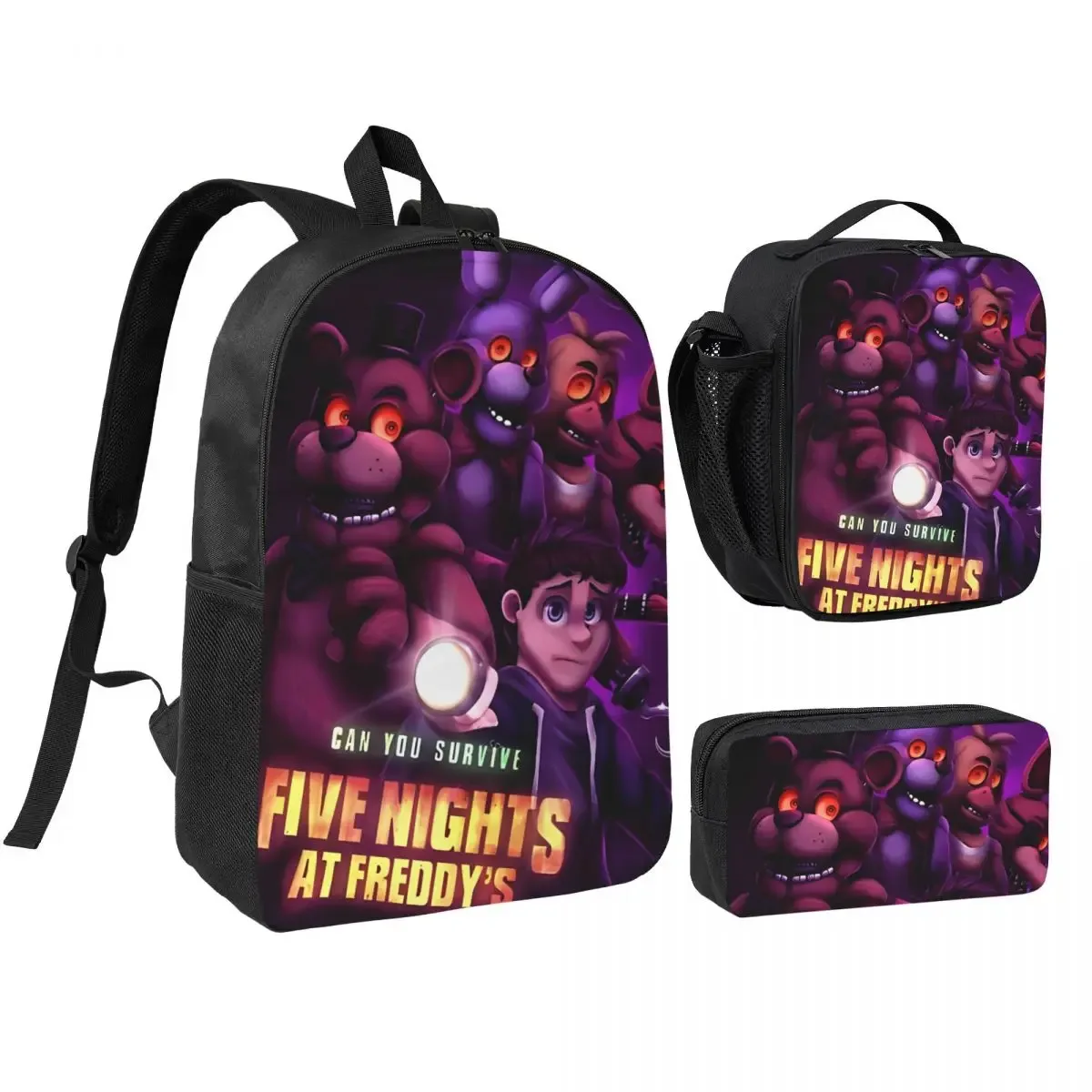 sac dos polyester noir motif clown stylistique bourse déjeuner trousse stylos accessoires voyage étudiant retour école portable