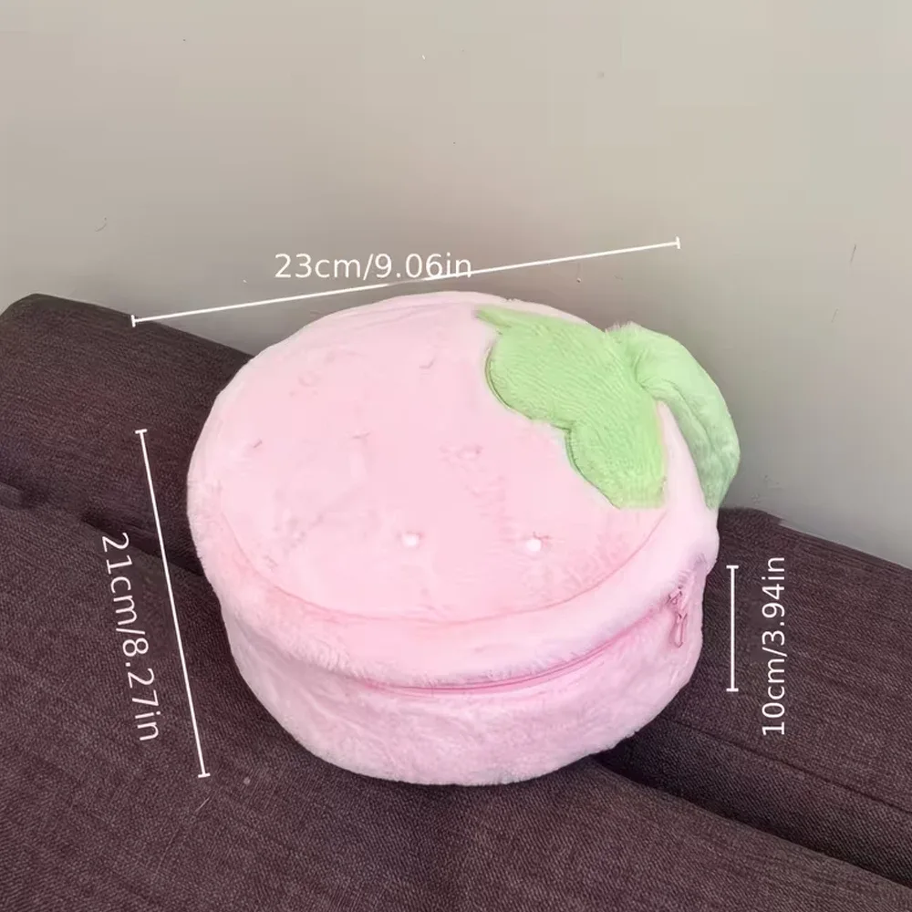 pochette en peluche en forme de fraise de grande capacité, trousse de maquillage de grande capacité, sac de rangement pratique, rangement pour articles de toilette, rangement pour produits de soin de la peau, trousse d