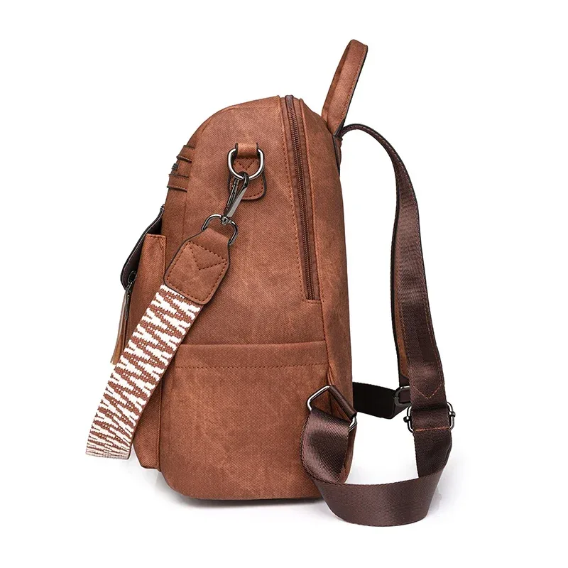sac dos cuir texturé marron poches zippées ouvertes bandoulière arquée poche informatique imperméable jacquard vieille mode sac voyage femmes