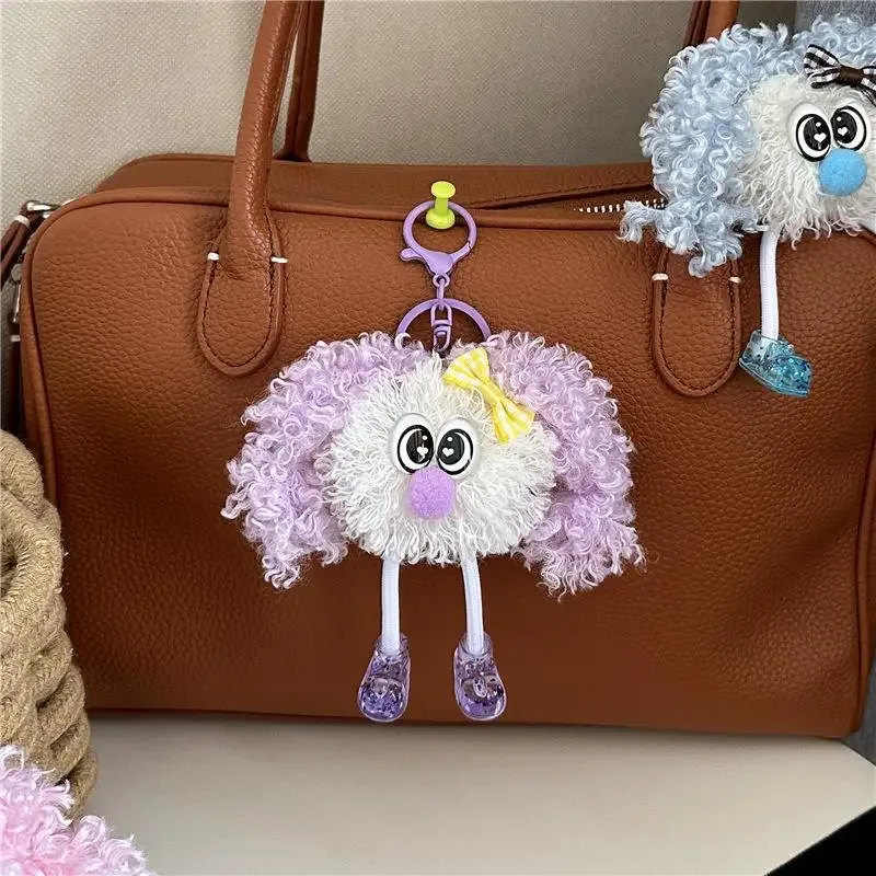 porte-clés poupée en peluche à cheveux bouclés et moelleux avec joli nœud, idéal comme pendentif de sac à dos, cadeau pour adolescentes