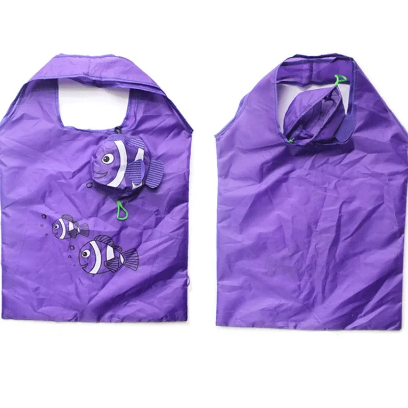 sac fourre-tout pliable de grande capacité, sac de rangement pliable, sac à main portable, sac à provisions réutilisable, dessin animé mignon, poisson clown, nylon