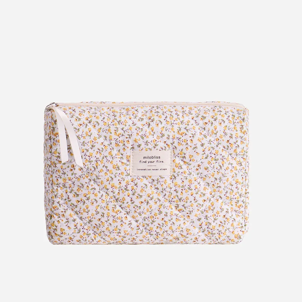 sac de rangement de cosmétiques matelassé imprimé floral pour femmes, organisateur de voyage, pochette de maquillage, fourre-tout carré pour dames, sac à main à fermeture éclair