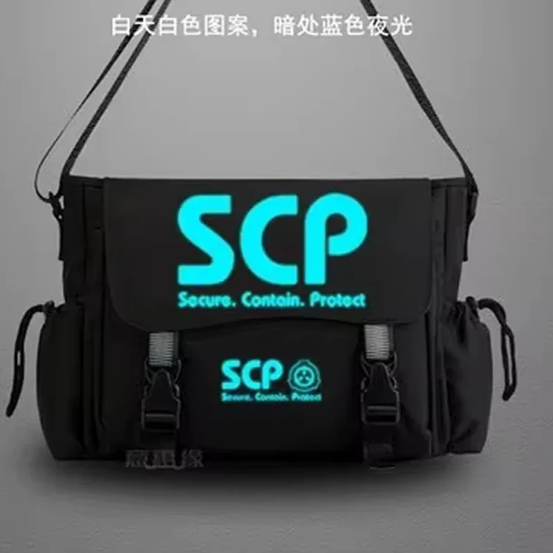 scp sécurisé conta sac de messager décontracté anime cosplay étudiant couverture lumineux sac à bandoulière pour hommes adolescents