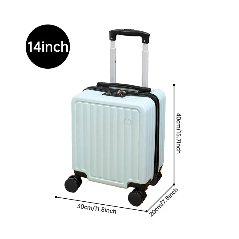 petite valise de 14 pouces avec serrure à combinaison, valise de transport de roue universelle ton clair, boîtier de chariot de voyage