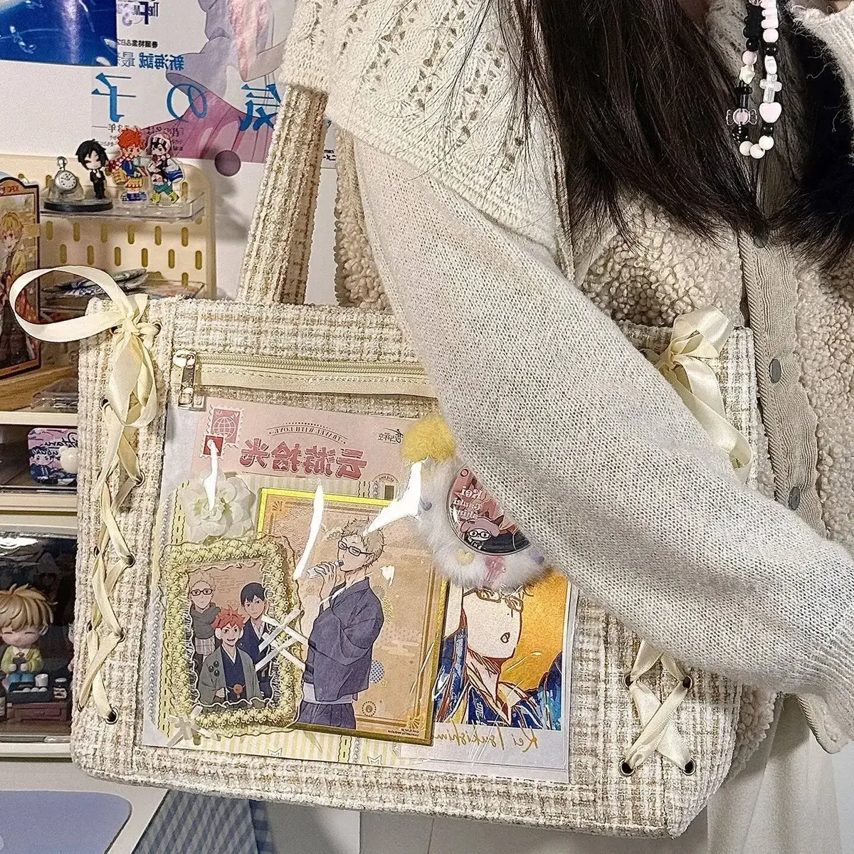 nouveau sac à bandoulière y2k avec nœud en ruban, style japonais ita, pochette transparente mignonne pour fille, grande capacité, sac fourre-tout à bandoulière, sacs à main diy pour affichage