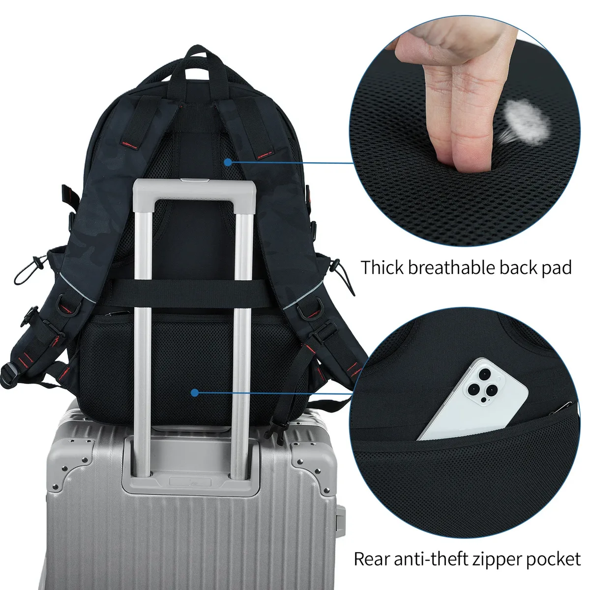 sac à dos pour ordinateur portable de 17 pouces - convient pour les voyages, résistant à l'eau, style universitaire, modèle pour homme, sac pour ordinateur portable, vert camouflage, bac