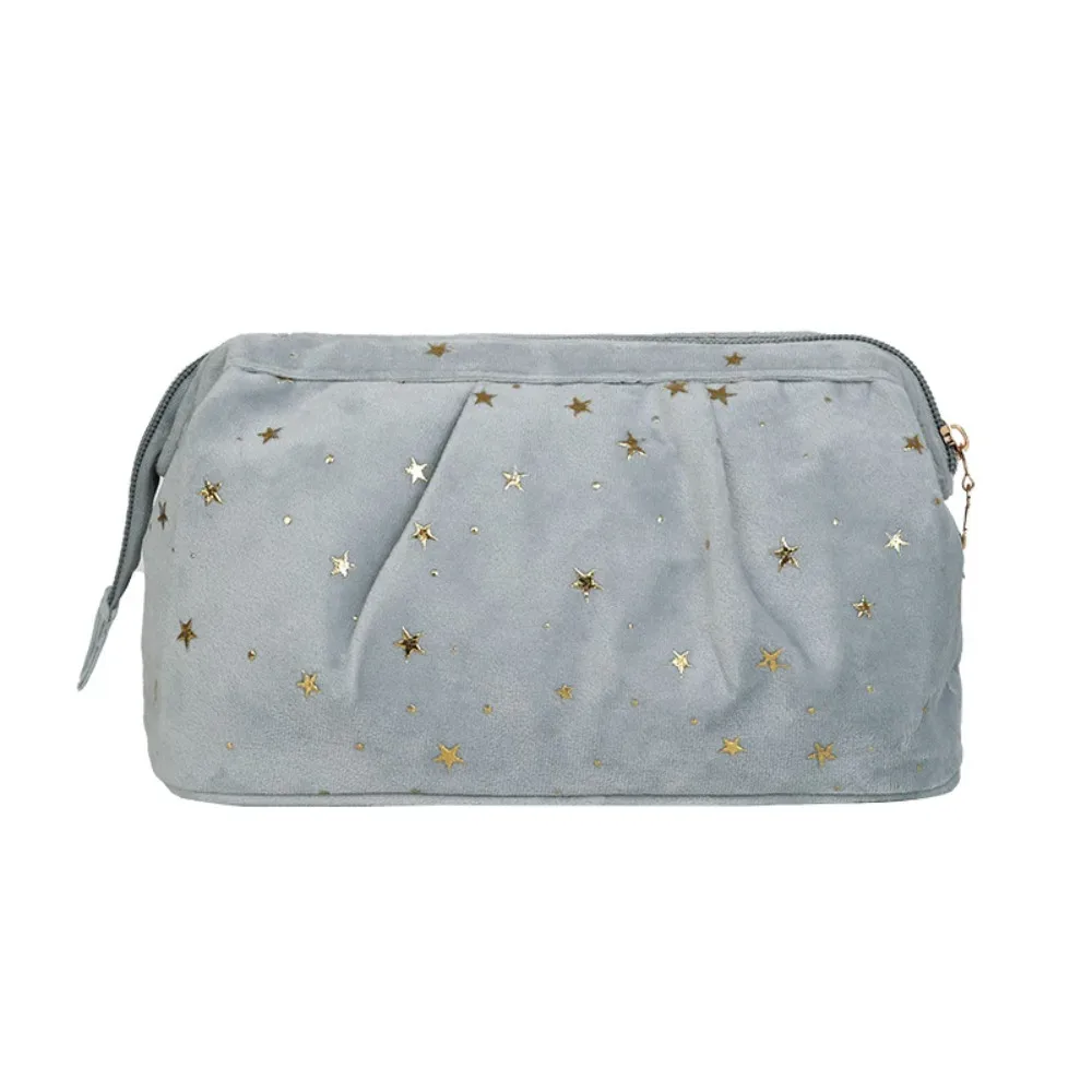 trousse de maquillage en velours bronzing stars, grande capacité, forme coquille, avec fermeture éclair, pochette de toilette, sac à main, trousse de voyage