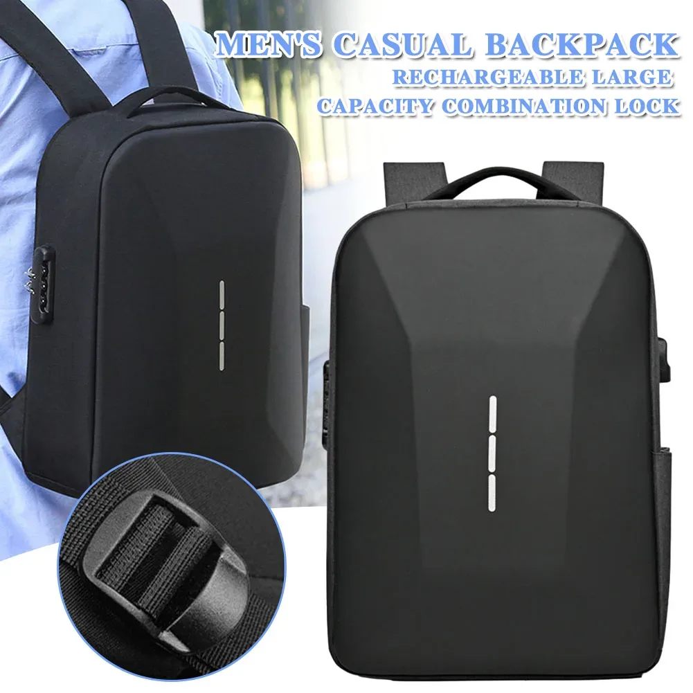 sac à dos portable décontracté pour hommes, grande capacité, fermeture éclair, verrouillage sécurisé par mot de passe, étanche avec port de chargement usb, pochette d'ordinateur