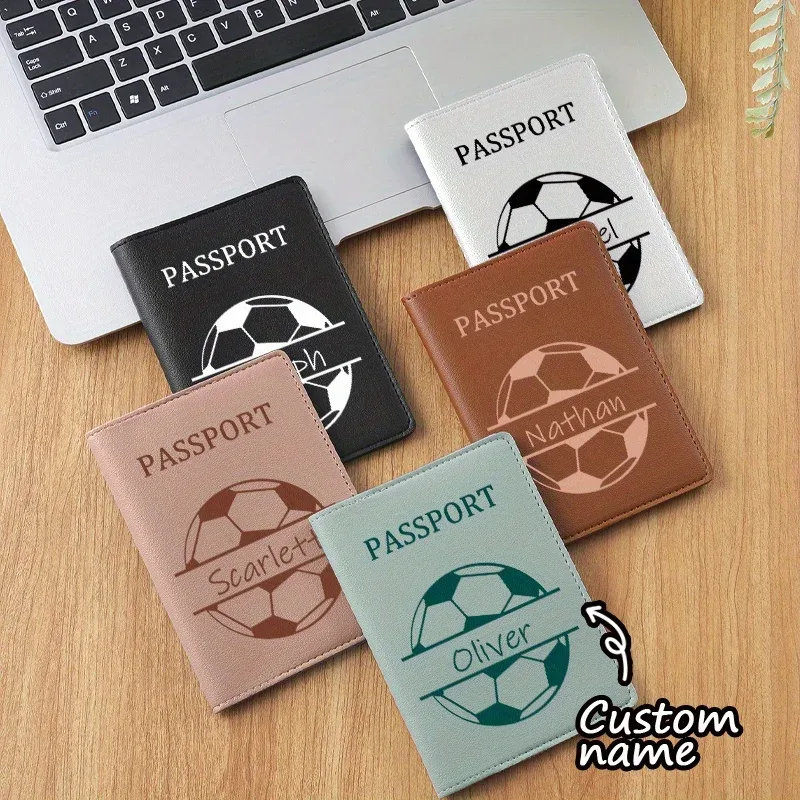 porte-passeport personnalisé avec motif de football, portefeuille de voyage avec emplacements pour cartes et porte-carte d'identité, cadeau élégant pour hommes et femmes