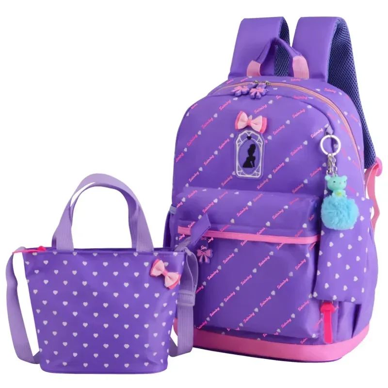 sac dos polyester point rose cœurs rouges bleus nœuds noirs pochette crayon sacs école filles voyage