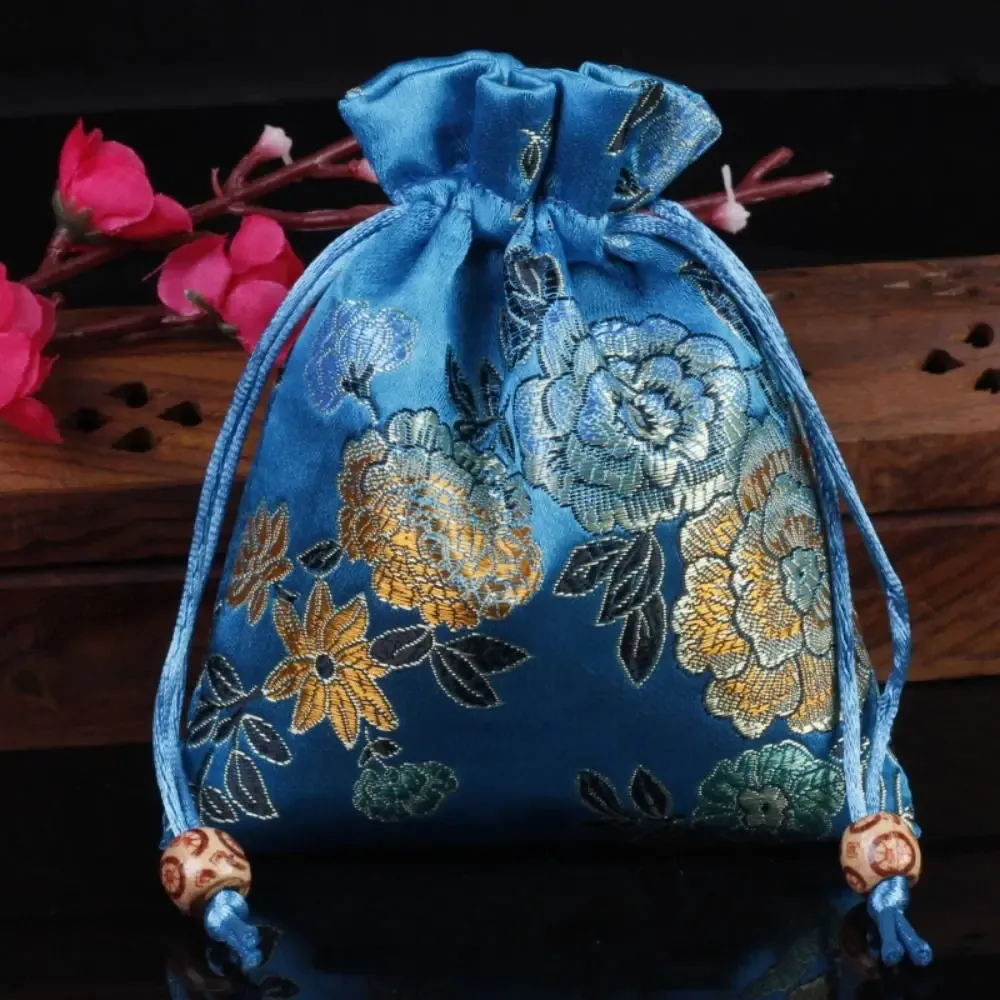 sac à cordon brodé floral, porte-monnaie, sac à bonbons, sac d'emballage pour bijoux, sac à sucre festif de grande capacité de style chinois