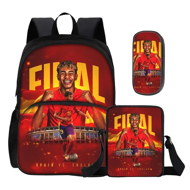 ensemble de 3 sacs à dos avec poche avant, sacs à bandoulière, trousse à crayons, sac à dos pour enfants l-lamin yamal, sac à dos de star du football