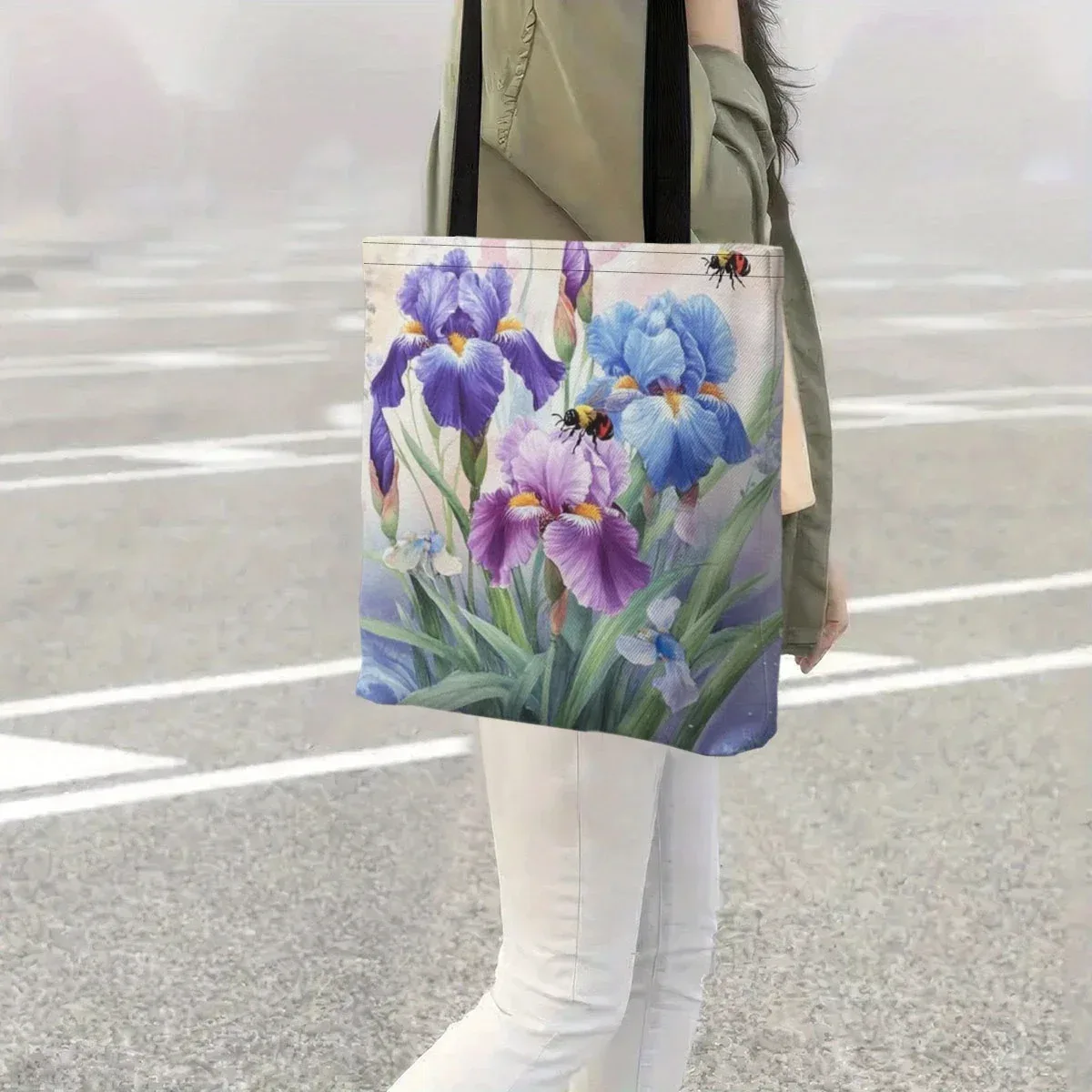 sac à main floral spacieux, sac à bandoulière au design irisé vibrant, en toile durable, idéal pour un usage quotidien, cadeau parfait