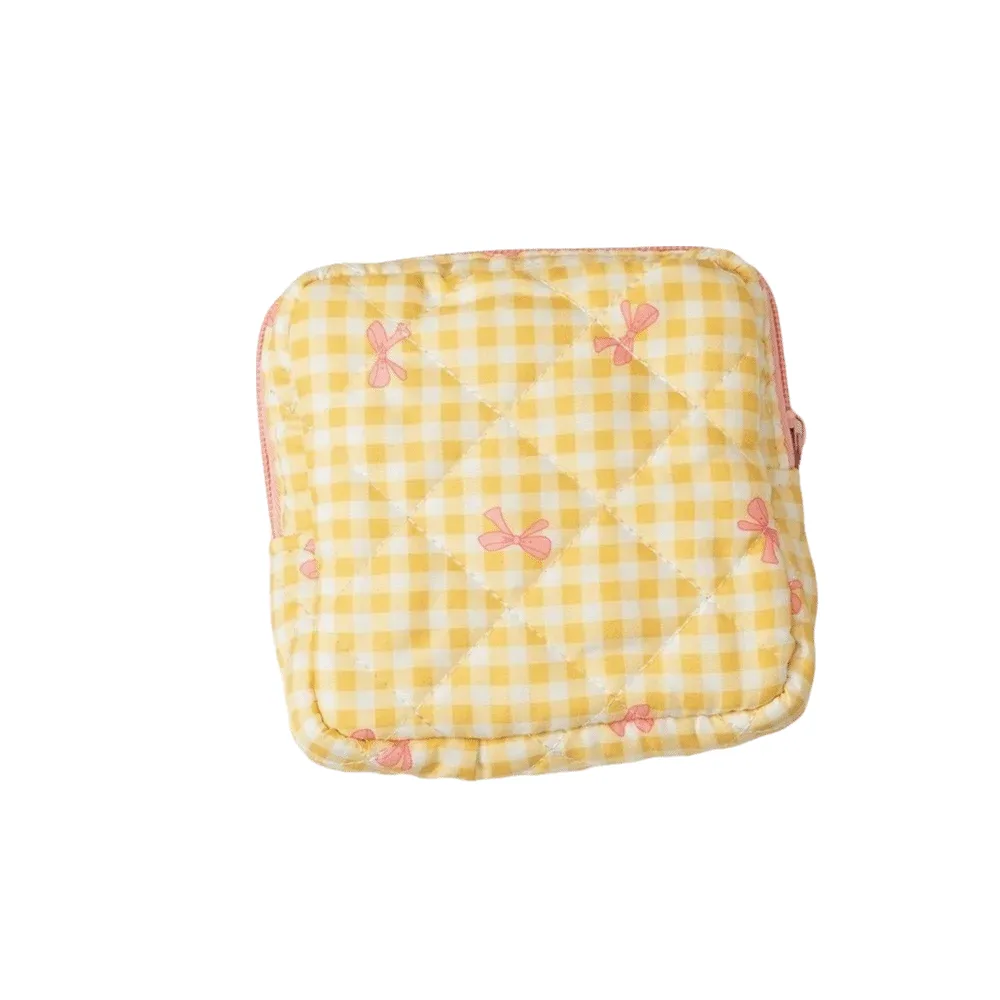 sac de rangement pour serviettes hygiéniques à motif à carreaux, sac cosmétique multifonctionnel, mini sac de voyage matelassé portable pour maquillage.