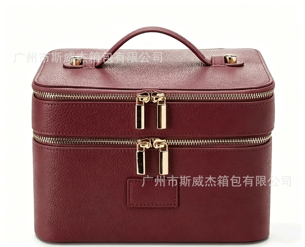 nouvelle trousse de maquillage double couche en cuir pu imperméable grande capacité haut de gamme, sac de voyage et de rangement pour cosmétiques
