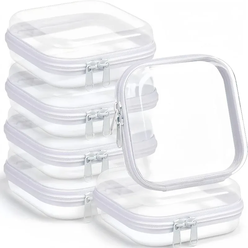 trousse toilette pvc transparente beige accessoires maquillage voyage organisation cosmétiques bijoux portable rectangulaire sécurisée zip double