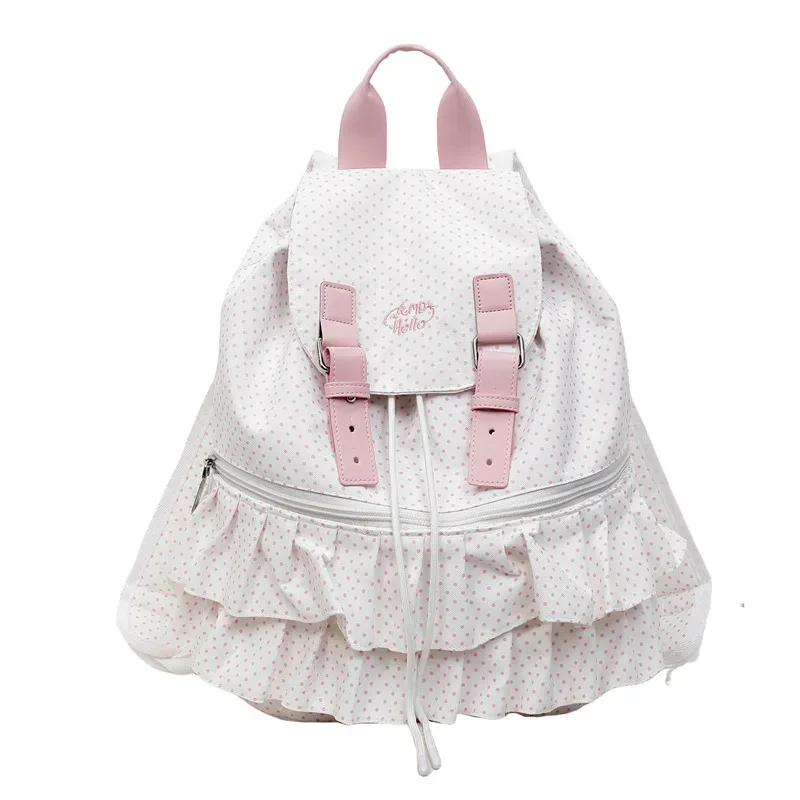 volants épissés mochilas mujer imprimé à pois mochila haute capacité sac vacances voyage sac à dos nouveaux sacs en toile pour femme