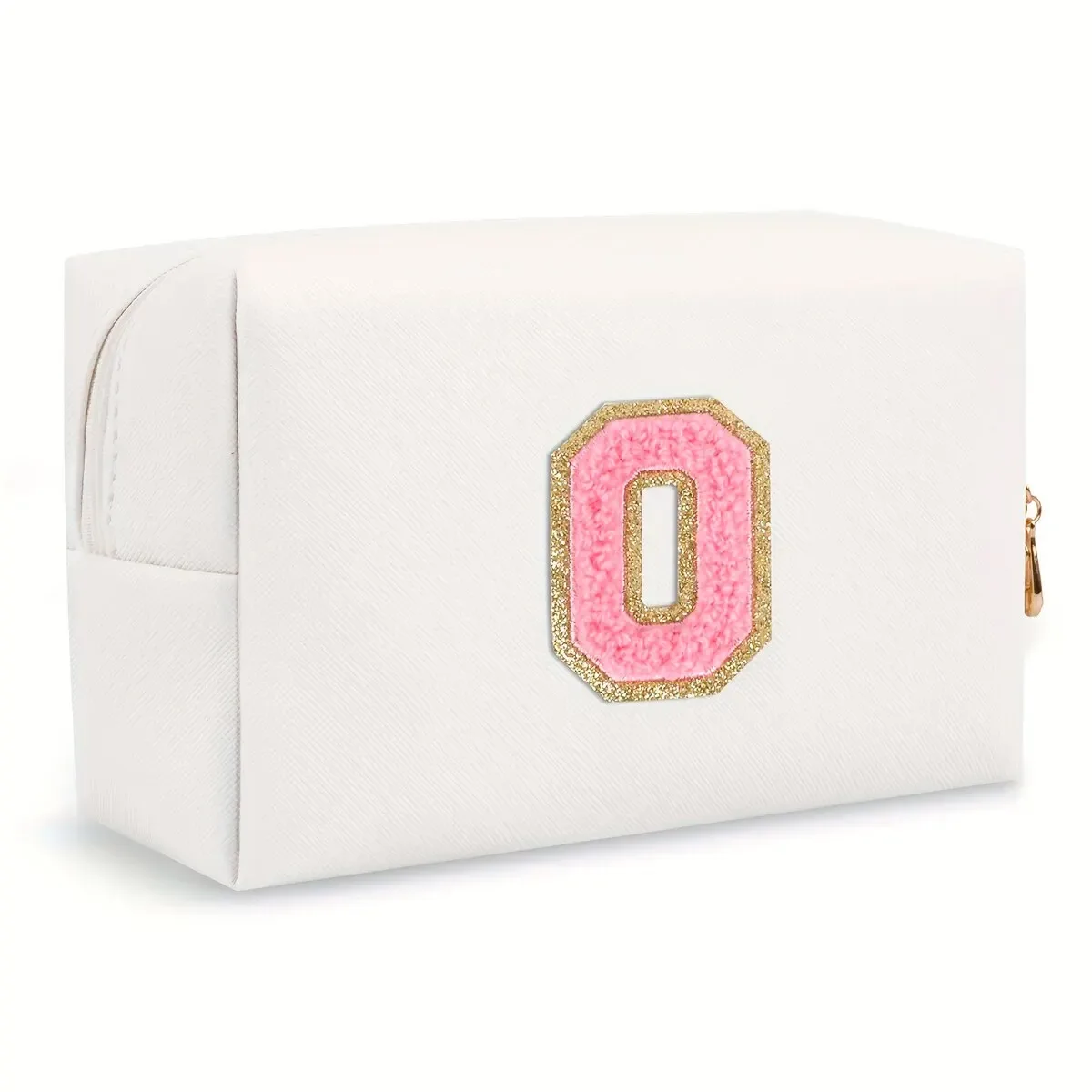 trousse de maquillage preppy pour femmes, trousse de toilette de voyage, sac à cosmétiques avec lettres en chenille, pochette étanche en cuir pu, joli organisateur à fermeture éclair-ll