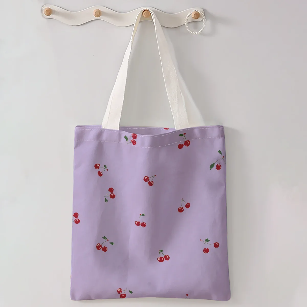 sac à main décontracté imprimé motif cerises, sac à dos réutilisable et tendance, sac à main multifonctionnel, sac de shopping en toile