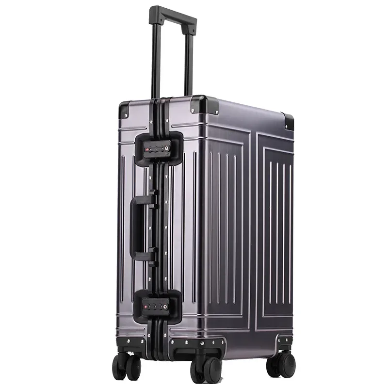 valise de voyage 100% alliage aluminium-magnésium, bagage à roulettes, bagage cabine