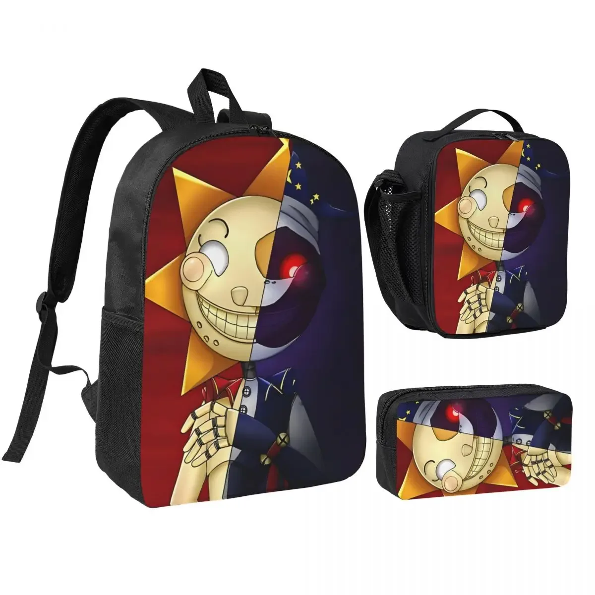 sac dos polyester noir motif clown stylistique bourse déjeuner trousse stylos accessoires voyage étudiant retour école portable