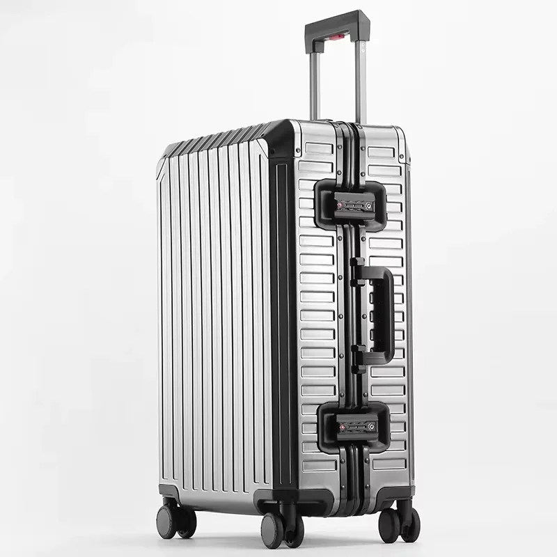 valise de luxe pour hommes d'affaires en alliage d'aluminium-magnésium à 100 %, avec roulettes pivotantes, serrure tsa, pour voyages, 20/24/26/29 pouces