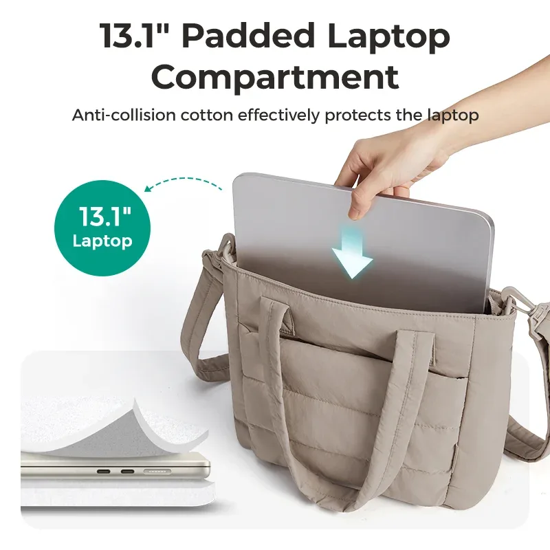 bagsmart sac fourre-tout rembourré pour femme, sac à bandoulière simple, grande capacité, sac à bandoulière pour étudiant, sac à main d'extérieur décontracté