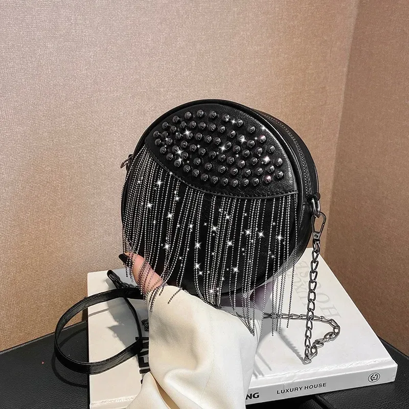 sac à bandoulière à franges de couleur pure, sac circulaire élégant et élégant pour femmes, sac de mode coréenne 2025, sac à bandoulière