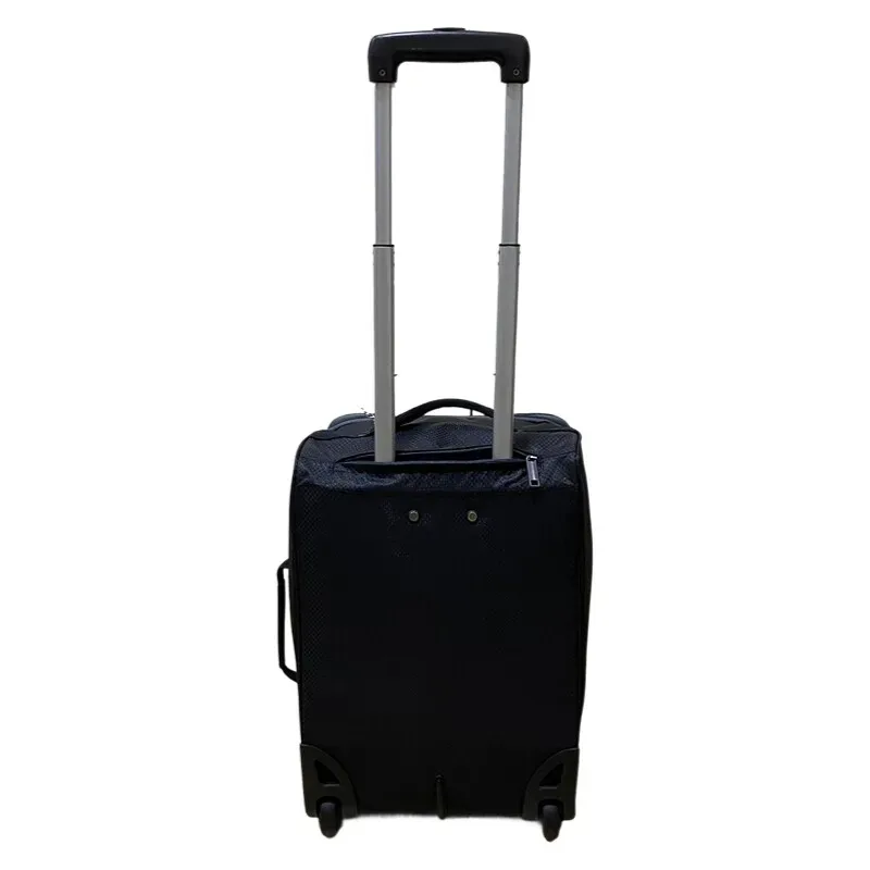 sac voyage polyester noir motif géométrique relief roulettes fixes poignée supérieure hauteur cinquante centimètres