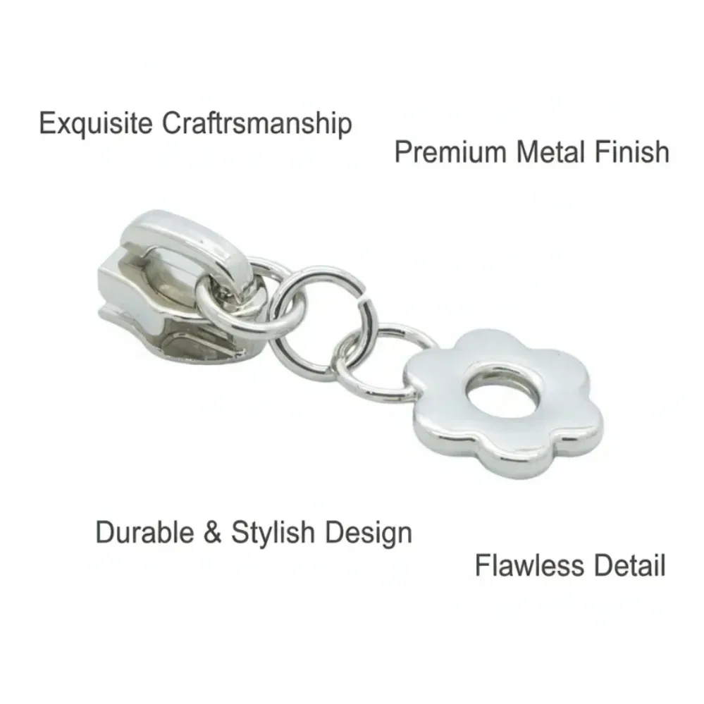 fermoir zip décoratif pince metallique motif floral noir mat argent doré accessoire couture sac dos voyage modification esthetique