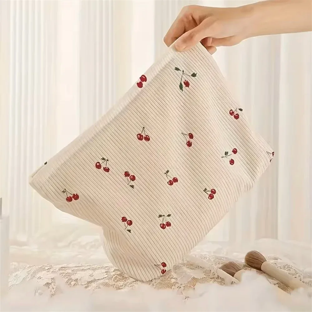 sac de maquillage portable pour femmes, sac de rangement d'automne, sac à cosmétiques en velours côtelé, mode pour l'école, usage quotidien, voyage