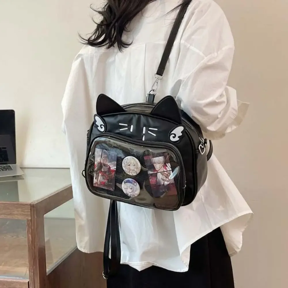 sac à fermeture éclair chat kawaii itabag, sac à beurre en coton, stockage de marchandise idole, sac de rangement de badge de poche transparente, sacs à dos en pu, mode