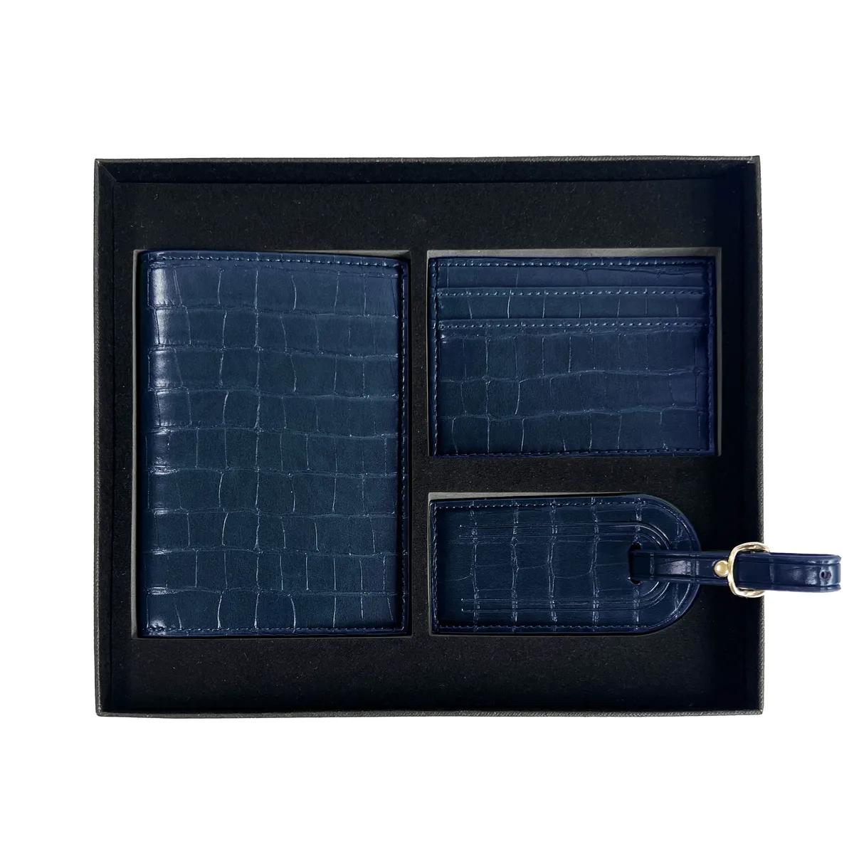 coffret cadeau personnalisé avec initiales gratuites, housse de passeport en cuir de crocodile, étiquette de bagage, porte-cartes, accessoires de voyage