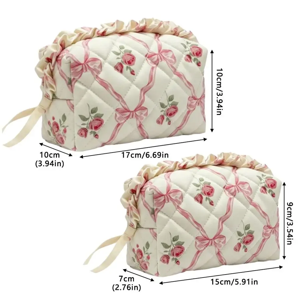 pochette polyester floral bleu blanc motif fleur nœud voyage cosmétique organisateur maquillage capacité grande taille portable