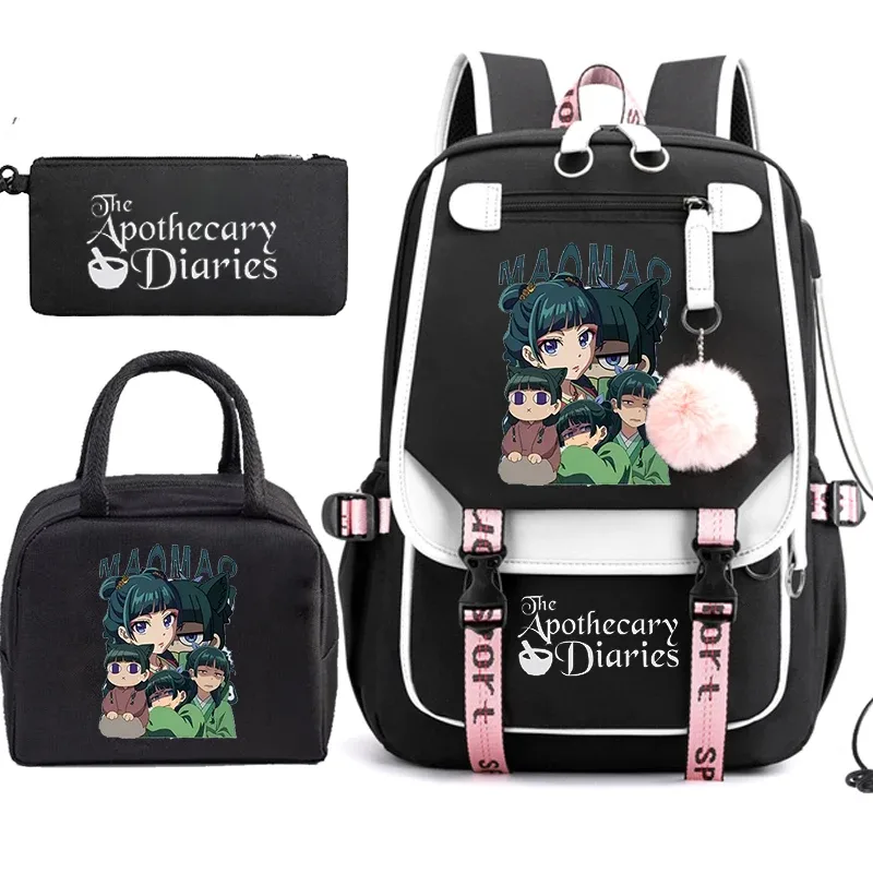 the apothecary diaries maomao anime cartable école sac à dos adolescents fille sac à dos décontracté étudiant retour à l'école bookbag 3 pièces/ensemble
