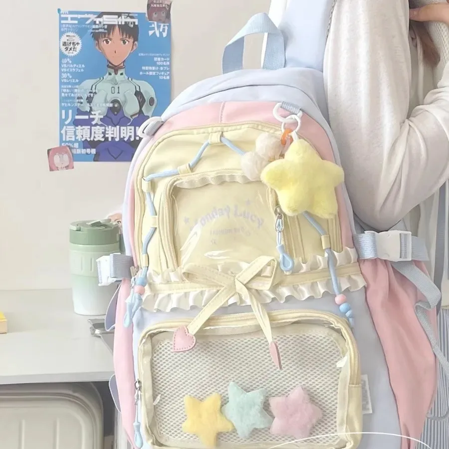 sac à dos itabag transparent macaron à couleurs contrastées, cinq couleurs, décor étoile mignon, en nylon, grande capacité, pour fille, usage quotidien et scolaire