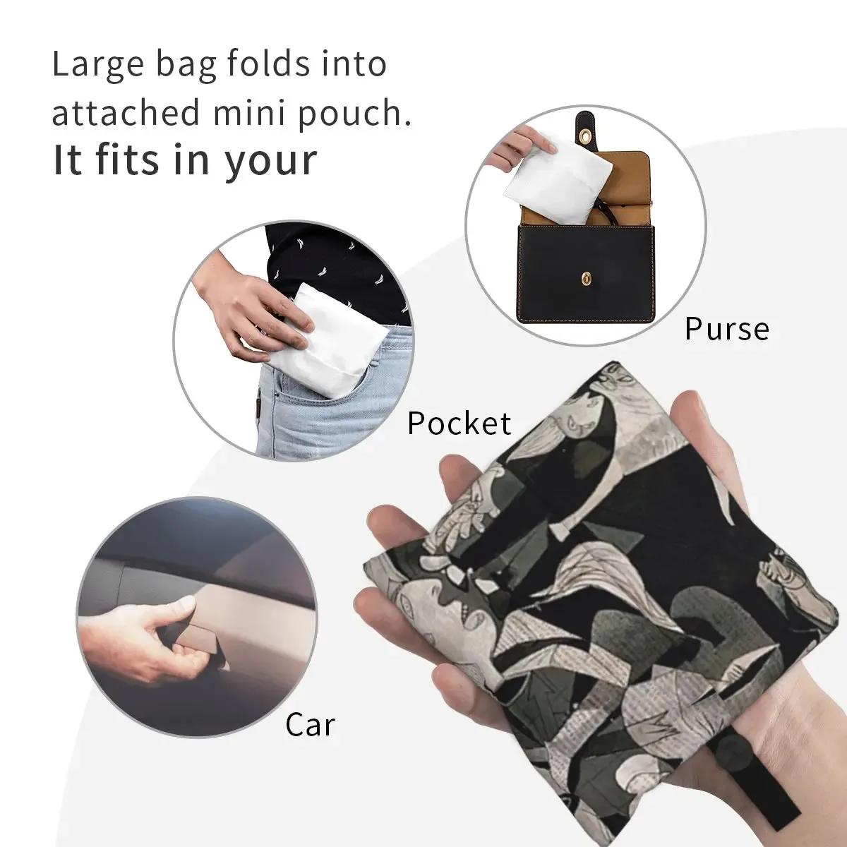 personnalisé drôle espagne pablo picasso guernica shopping sac fourre-tout portable épicerie shopper sac à bandoulière