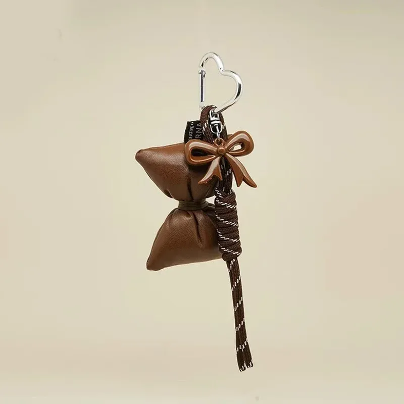 porte-clés à nœud en cuir matelassé doux, organisateur, mini breloque de sac mignon pour filles, porte-clés à nœud coréen avec pendentif