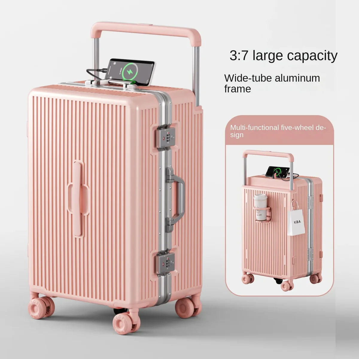 valise ko-ku new 3:7 en aluminium, cadre en aluminium, 20 pouces (bagage cabine) et 28 pouces (grande capacité), avec serrure à code et porte-gobelet.