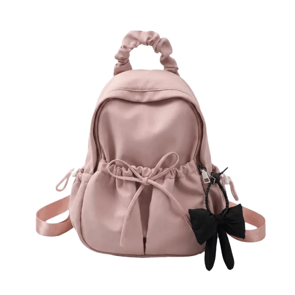 sac à dos en nylon pour étudiants avec cordon de serrage, bretelles réglables, grande capacité, sac de voyage, design plissé doux, sac à dos avec nœud.
