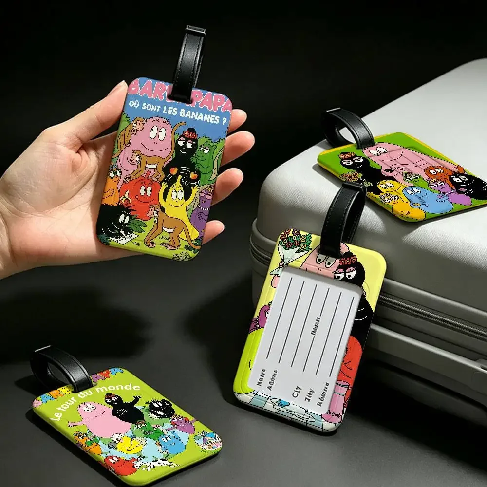 étiquette bagage plastique rectangulaire personnages animés vert bande noire boucle identification voyage ecole pratique anti-perte