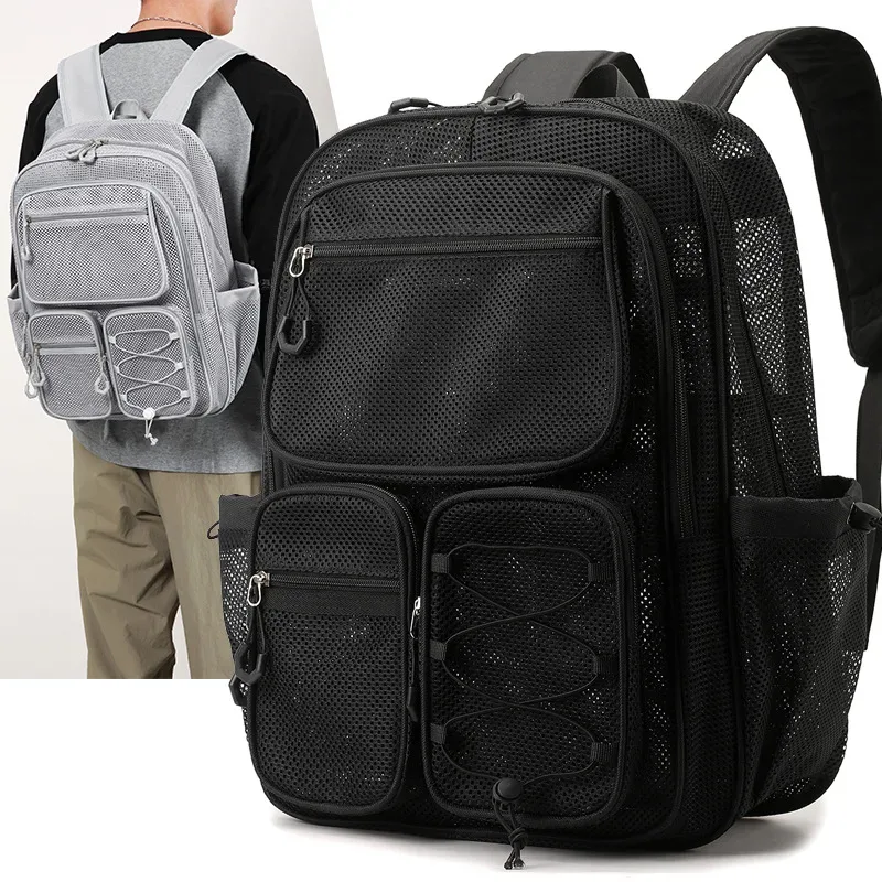 nouveau sac à dos de sport et de plage tendance en maille transparente grande capacité pour l'été, sac à dos double épaule pour collégiens et lycéens