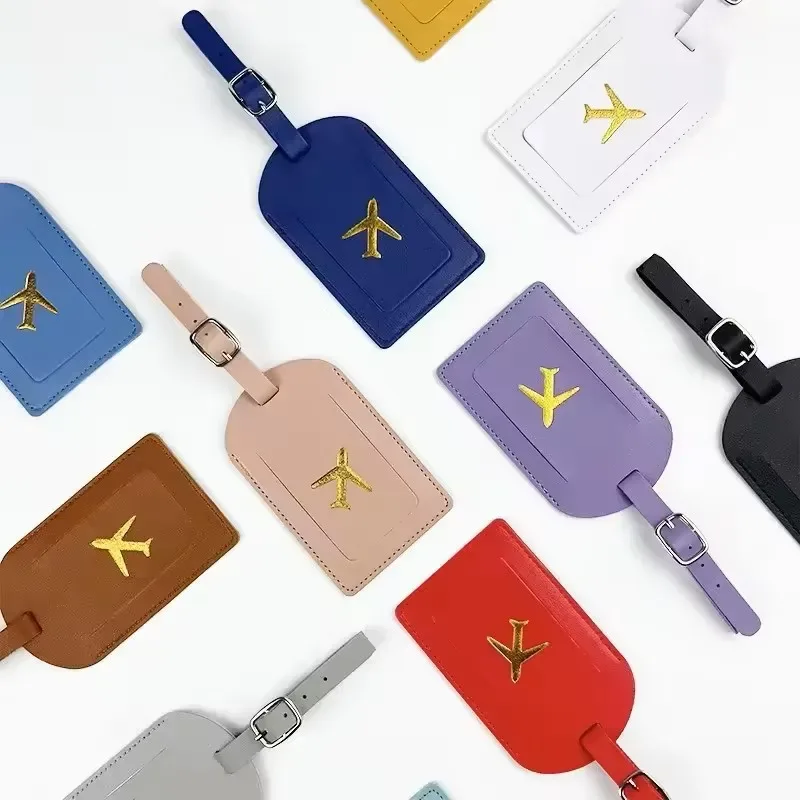 nouveau porte-étiquette en cuir estampé pour bagages d'affaires, étiquette d'adresse pour valise, étiquette d'identification pour cartable, clip pour nom et adresse, accessoires de voyage
