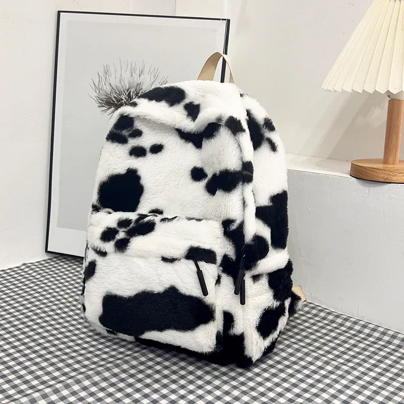 sac à dos léopard en peluche, sac d'école pour adolescents, grande capacité, mode étudiants, sac à dos élégant à bandoulière, voyage en plein air 2025